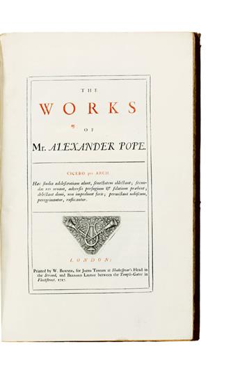 POPE, ALEXANDER.  The Works. Vol. 1 (of 4). 1717.  Large-paper copy.  Lacks the portrait.